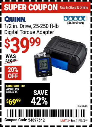 QUINN 1/2 in. Drive 25-250 ft. lb. Digital Torque Adapter