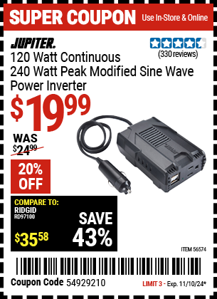 JUPITER: 120 Watt Continuous/240 Watt Peak Modified Sine Wave Power Inverter