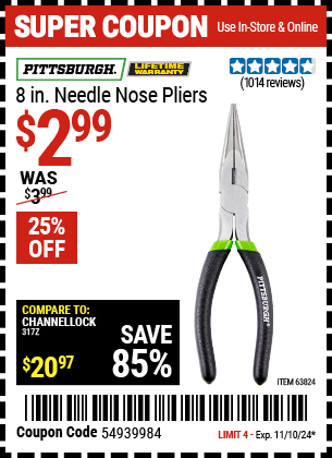 PITTSBURGH: 8 in. Needle Nose Pliers