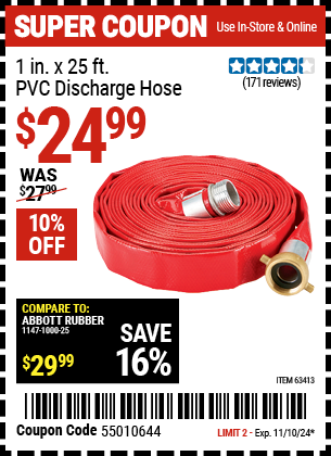 1 in. x 25 ft. PVC Discharge Hose