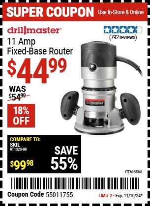 DRILL MASTER: 11 Amp Fixed Base Router