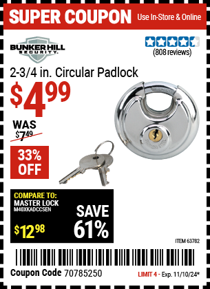 BUNKER HILL SECURITY 2-3/4 in. Circular Padlock