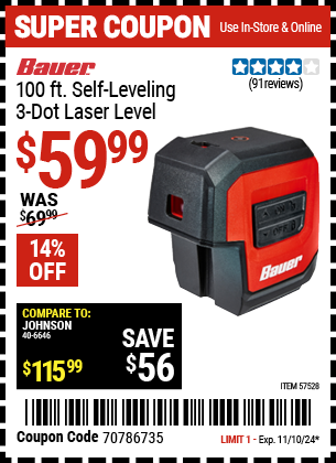 BAUER 100 ft. Self-Leveling 3-Dot Laser Level