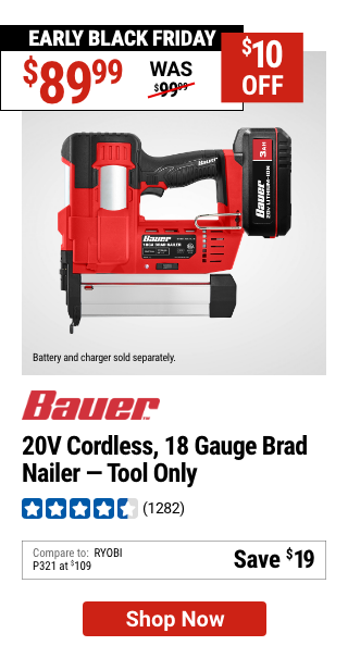 BAUER 20V Cordless 18 Gauge Brad Nailer - Tool Only