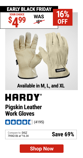 HARDY Pigskin Leather Work Gloves, Large