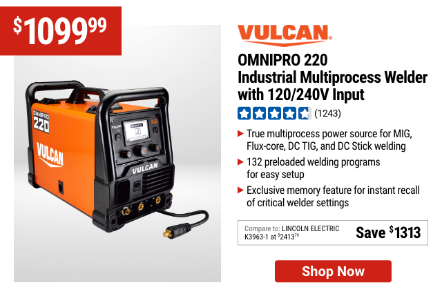 VULCAN: OMNIPRO 220 Industrial Multiprocess Welder with 120/240V Input