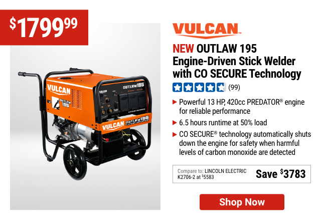 VULCAN: OUTLAW 195 Engine-Driven Stick Welder with CO SECURE Technology