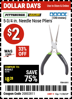 PITTSBURGH 5-3/4 in. Needle Nose Pliers