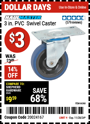 HAUL-MASTER 3 in. PVC Swivel Caster