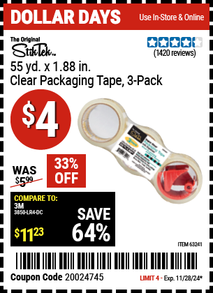 STIKTEK 55 yds. x 1.88 in. Clear Packaging Tape, 3 Pack