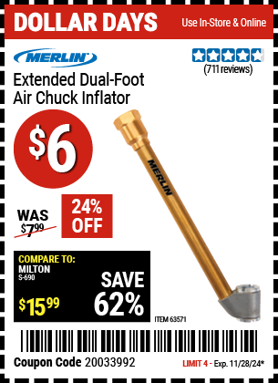 MERLIN Extended Dual Foot Air Chuck Inflator