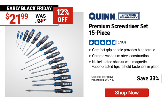 QUINN Premium Screwdriver Set, 15 Piece