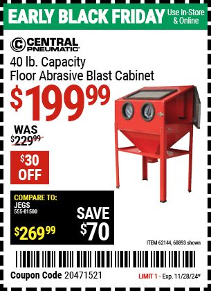 CENTRAL PNEUMATIC 40 lb. Capacity Floor Abrasive Blast Cabinet