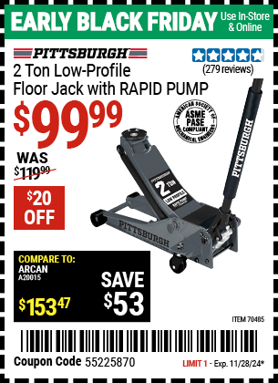 PITTSBURGH 2 Ton Low-Profile Floor Jack with RAPID PUMP, Slate Gray