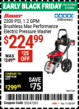 BAUER 2300 PSI, 1.2 GPM Brushless Max Performance Electric Pressure Washer