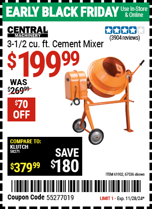 CENTRAL MACHINERY 3-1/2 Cubic Ft. Cement Mixer