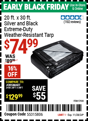 20 ft. x 30 ft. Silver and Black Extreme-Duty, Weather-Resistant Tarp