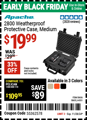 APACHE 2800 Weatherproof Protective Case, Medium, Black