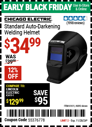 CHICAGO ELECTRIC Standard Auto-Darkening Welding Helmet