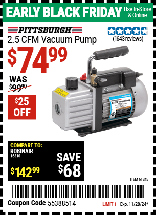 PITTSBURGH AUTOMOTIVE 2.5 CFM Vacuum Pump