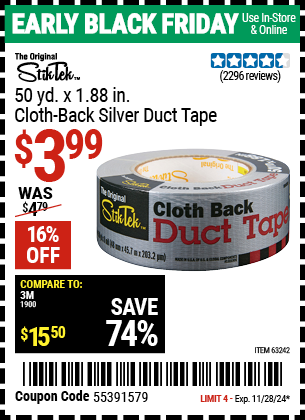 STIKTEK 50 Yds. x 1.88 in. Cloth-Back Silver Duct Tape