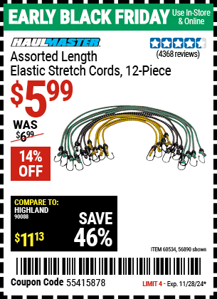 HAUL-MASTER Assorted Length Elastic Stretch Cords, 12-Piece