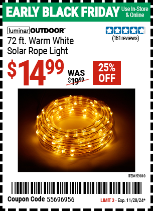 LUMINAR OUTDOOR 72 ft. Warm White Solar Rope Light
