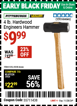 PITTSBURGH 4 lb. Hardwood Engineers Hammer