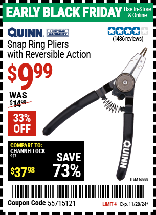 QUINN Snap Ring Pliers with Reversible Action