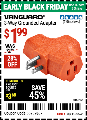 VANGUARD 3-Way Grounded Adapter