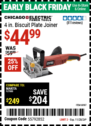 CHICAGO ELECTRIC POWER TOOLS 4 in. Biscuit Plate Joiner