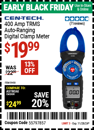 CEN-TECH 400 Amp TRMS Auto-Ranging Digital Clamp Meter