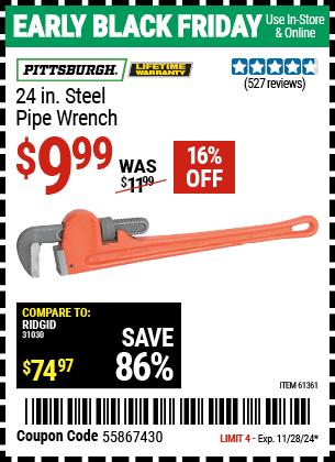 PITTSBURGH 24 in. Steel Pipe Wrench