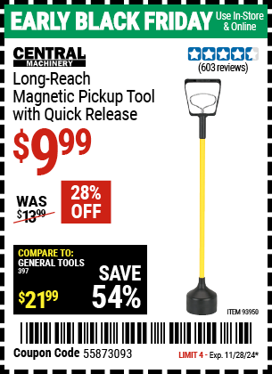 CENTRAL MACHINERY Long Reach Magnetic Pickup Tool with Quick Release