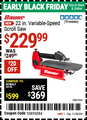 BAUER 22 in. Variable-Speed Scroll Saw