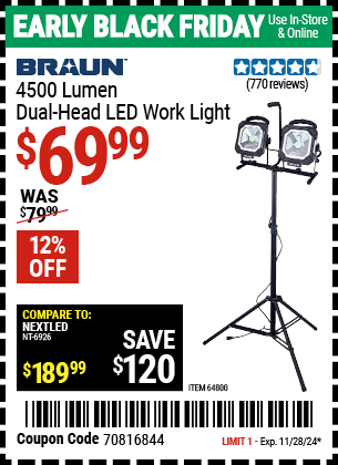 BRAUN 4500 Lumen Dual-Head LED Work Light