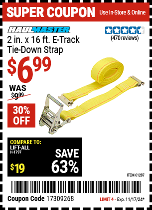 HAUL-MASTER 2 in. x 16 ft. E-track Tie Down Strap