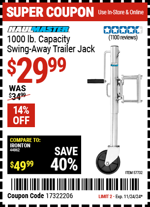 HAUL-MASTER 1000 lb. Capacity Swing-Away Trailer Jack