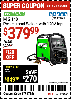 TITANIUM MIG 140 Professional Welder with 120V Input