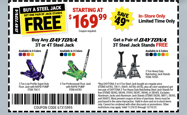 BUY A STEEL JACK, GET ONE PAIR OF JACK STANDS FREE