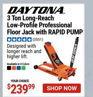 DAYTONA: 3 Ton Long-Reach Low-Profile Professional Floor Jack with RAPID PUMP, Orange