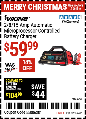 VIKING: 2/8/15 Amp Automatic Microprocessor Controlled Battery Charger