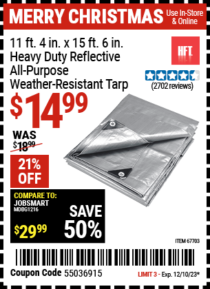 HFT: 11 ft. 4 in. x 15 ft. 6 in. Heavy Duty Reflective All-Purpose Weather-Resistant Tarp