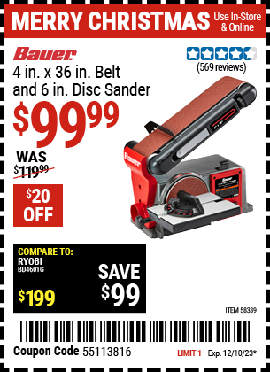 BAUER: 4 in. x 36 in. Belt and 6 in. Disc Sander
