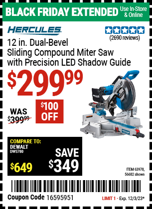 HERCULES: 12 in. Dual-Bevel Sliding Compound Miter Saw with Precision LED Shadow Guide