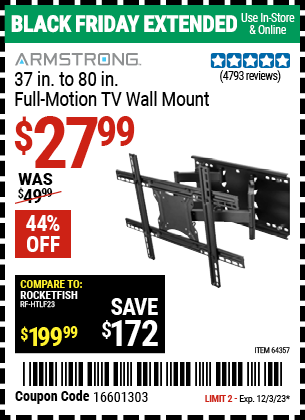 ARMSTRONG: 37 in. to 80 in. Full-Motion TV Wall Mount