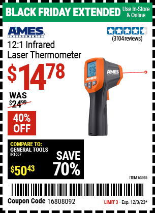 AMES INSTRUMENTS: 12:1 Infrared Laser Thermometer