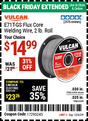 VULCAN: 0.030 in. E71T-GS Flux Core Welding Wire, 2 lb. Roll