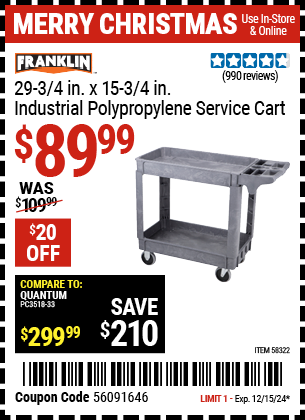 FRANKLIN 29-3/4 in. x 15-3/4 in. Industrial Polypropylene Service Cart