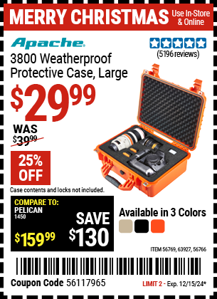 APACHE 3800 Weatherproof Protective Case, Large